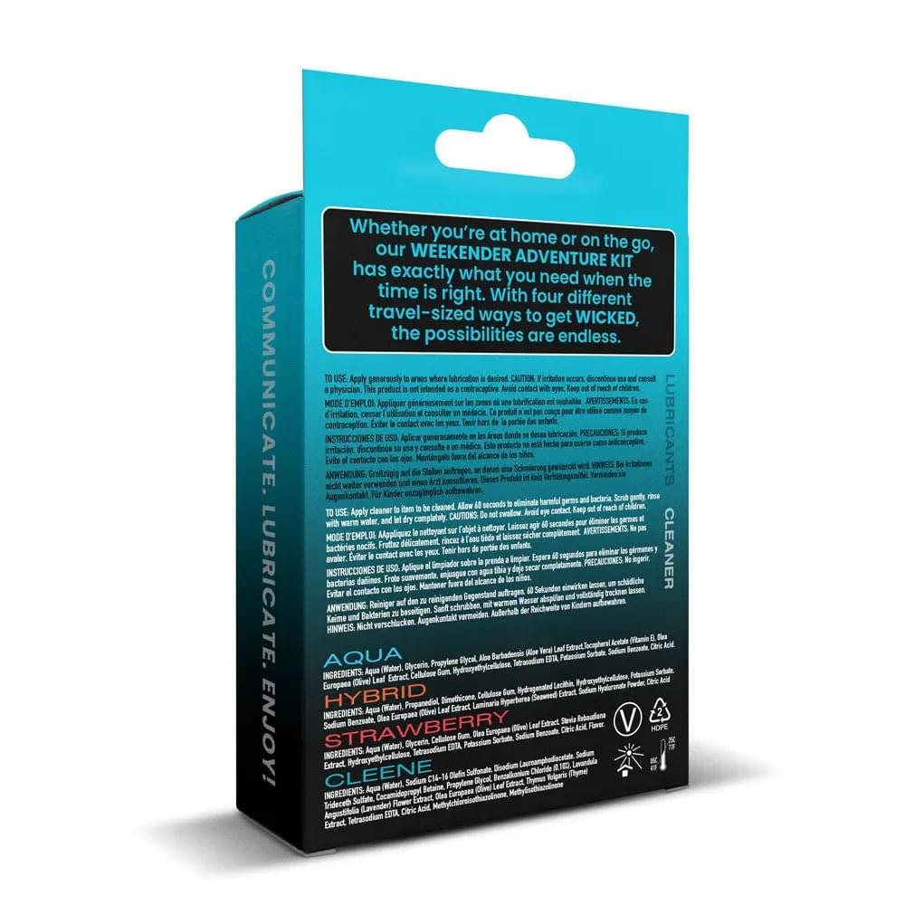 Wicked WEEKENDER ADVENTURE KIT - Mixed Lubricants & Cleaner 30 ml Bottles - 4 Pack Wicked Discreet Intimate Essentials.