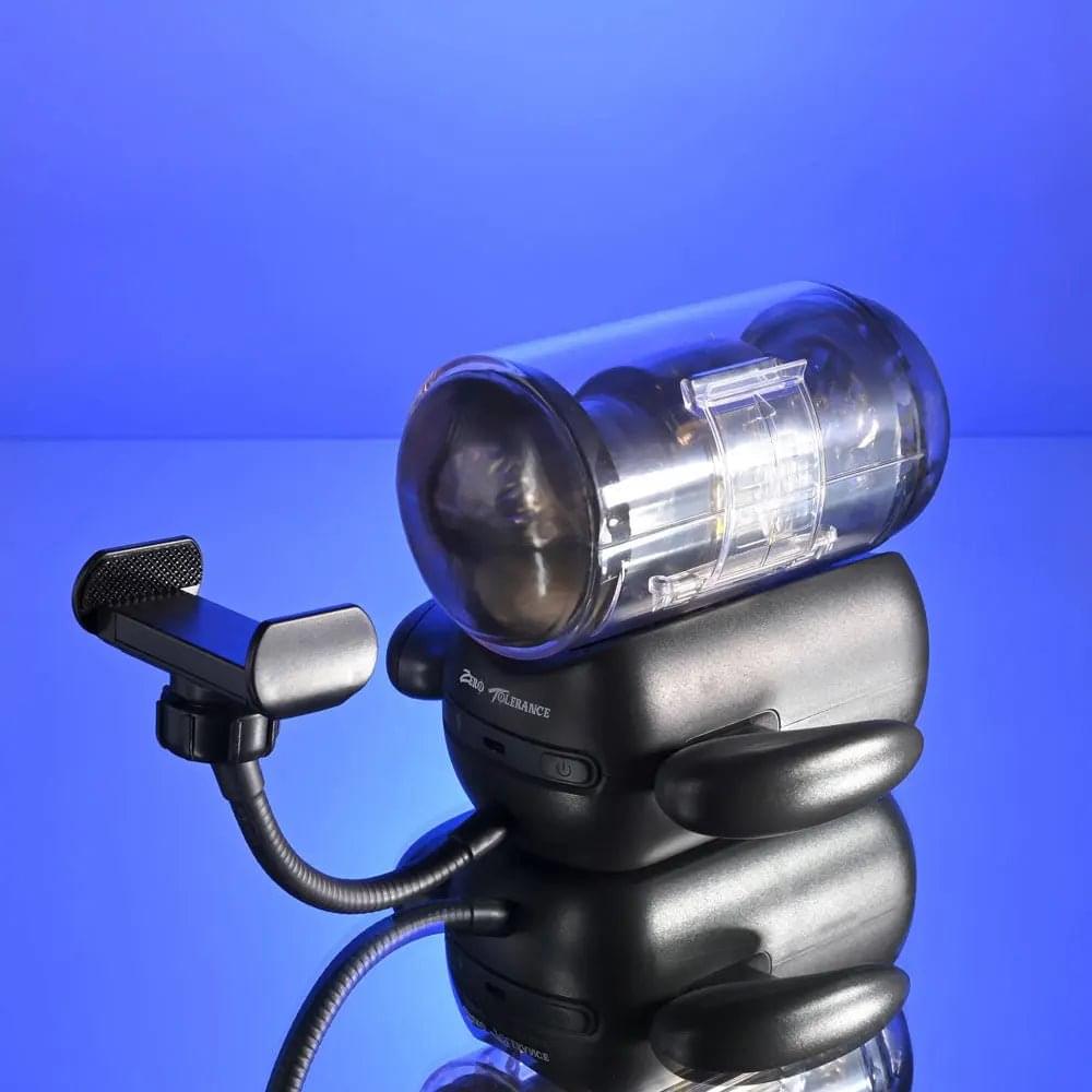 Zero Tolerance HOLD ME TIGHT -  USB Rechargeable Vibrating Auto Stroker with Phone Holder Zero Tolerance Discreet Intimate Essentials.