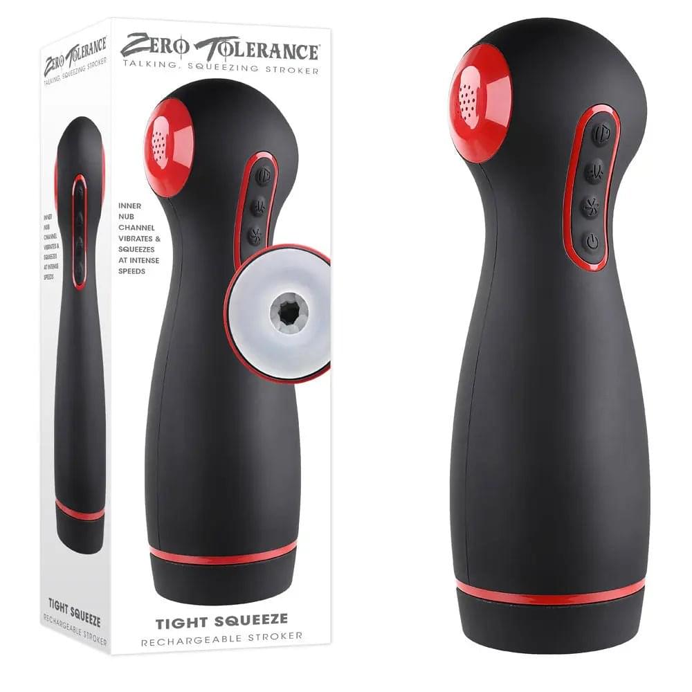 Zero Tolerance TIGHT SQUEEZE - USB Rechargeable Vibrating, Squeezing & Talking Stroker Zero Tolerance Discreet Intimate Essentials.