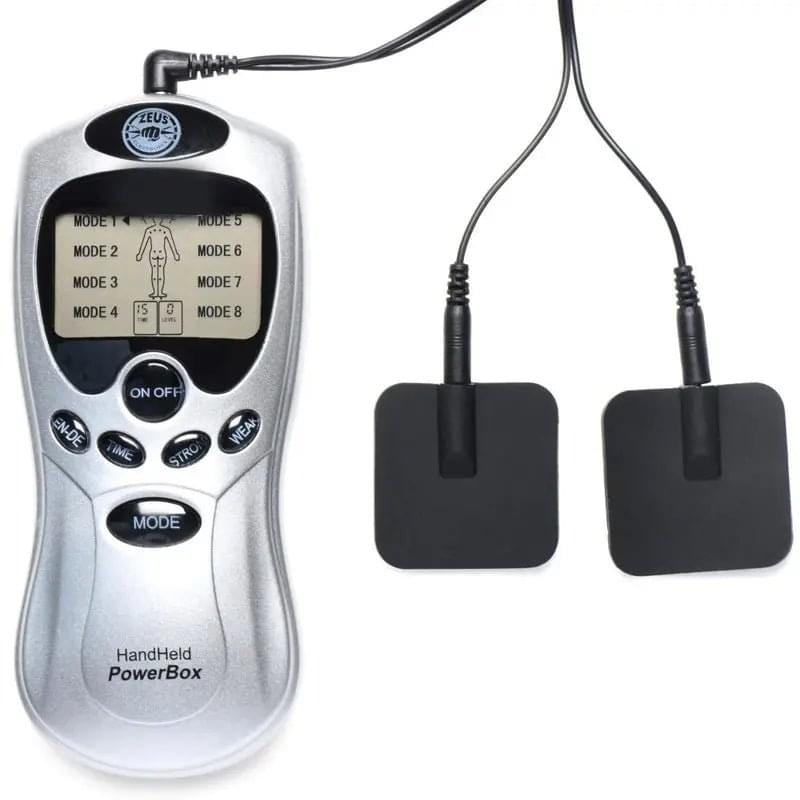 Zeus Handheld 8 Mode Power Box with Black Pads Zeus Discreet Intimate Essentials.