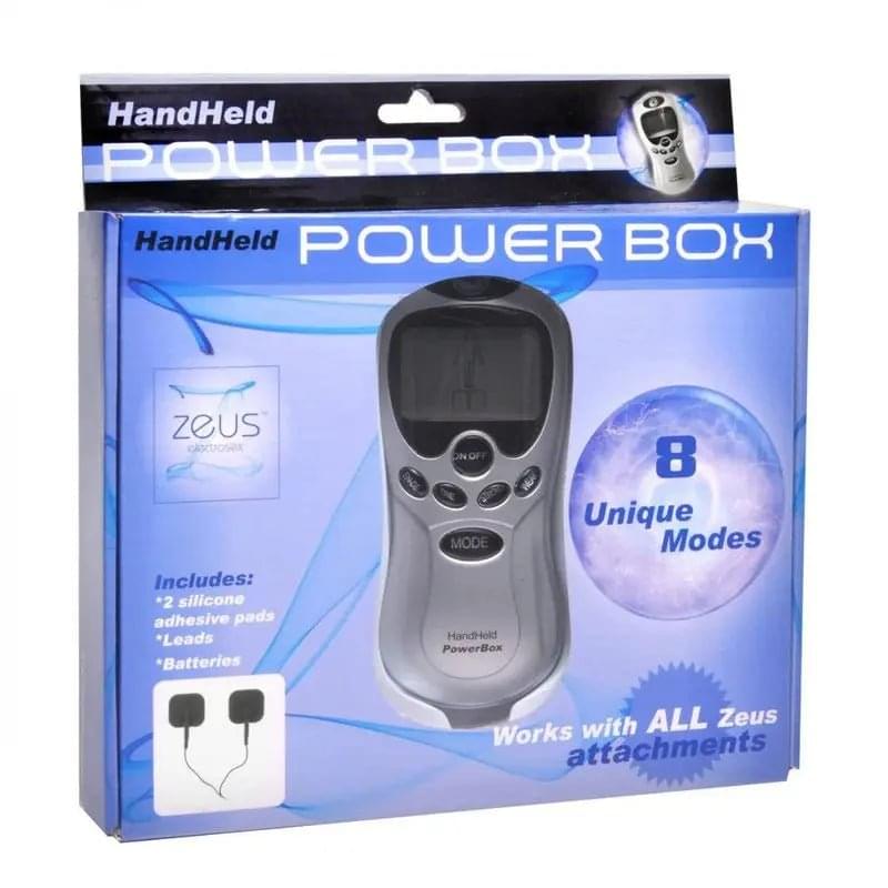 Zeus Handheld 8 Mode Power Box with Black Pads Zeus Discreet Intimate Essentials.